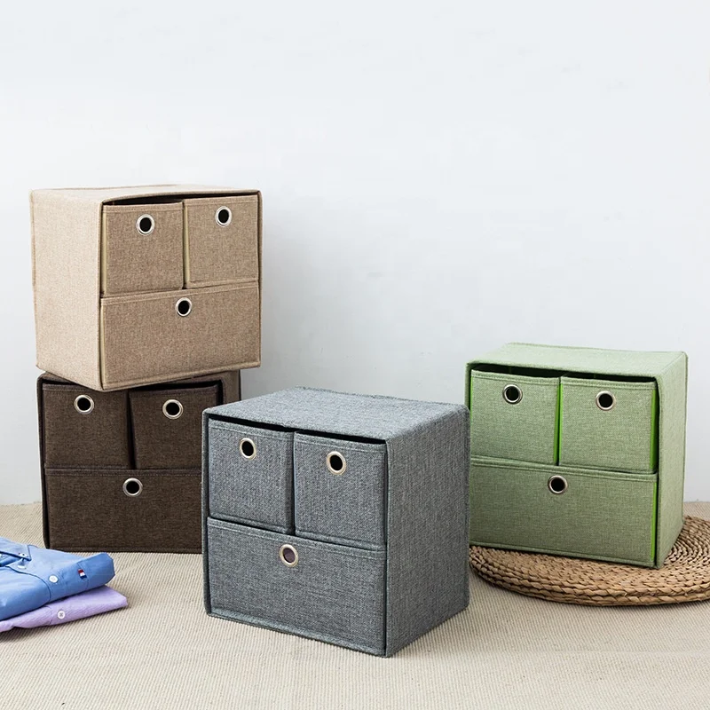 Home Toy Sock Clothing Fabric Covered Cardboard Storage Box Cubes 3 Layer Drawer Underwear Storage Box