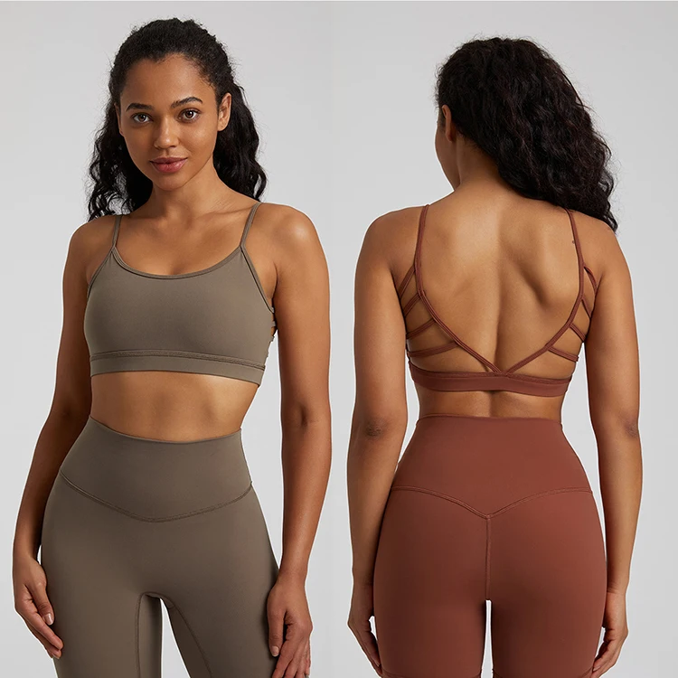 2023 New Design Sexy Strappy Breathable Shockproof Yoga Bra Sports bra For Women Modest Gymwear Criss-cross Back Padded Bra top
