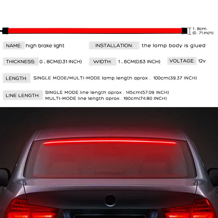 90cm 100cm Length 12V High Position Car Third Brake  Strip High Bright Red Color tail box light strip car  decoration  light