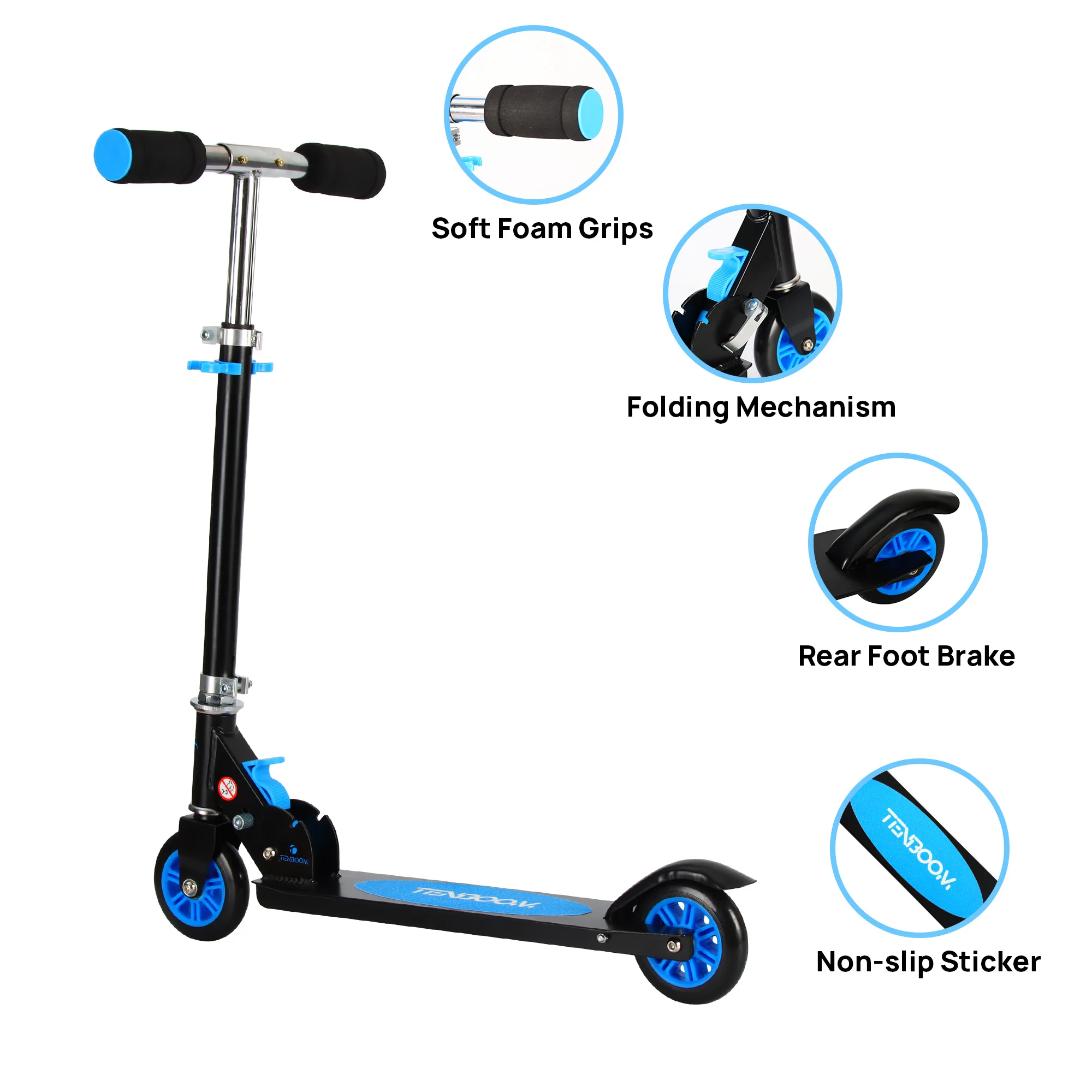 Folding Kick Scooter for Kids 2 PU Wheels Rear Brake Adjustable Height Sports Kick Scooter for Girls and Boys Kids