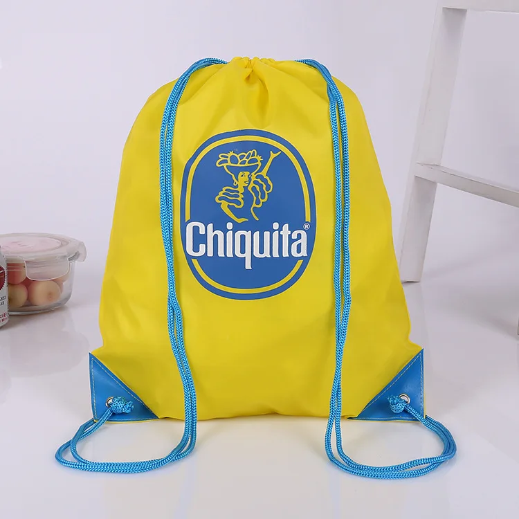 Bulk sale yellow color 210D polyester draw string shoes bag