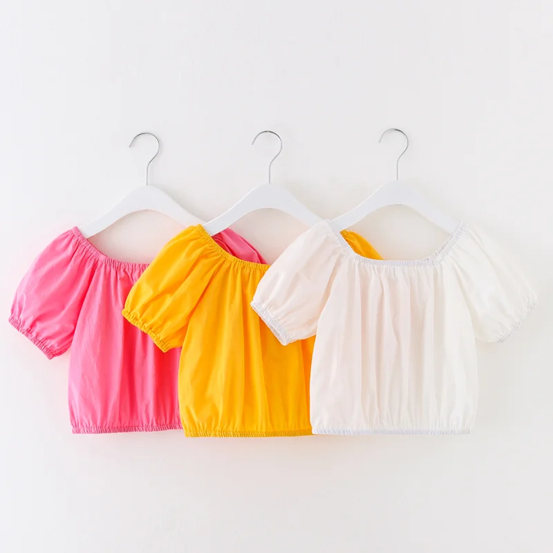 Trendy Fashionable  Short Sleeve Baby Girls Tops Casual Solid Candy Color Toddler Girl Cotton Blouse Shirt for Summer