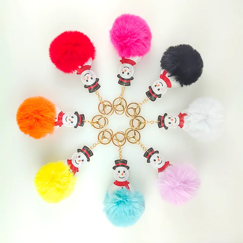 10cm Fluffy Fake Rex Santa Snow Man Fur Pompom bulk puff Ball Mini furry keychain Pom Pom fur ball keychains for Christmas gift