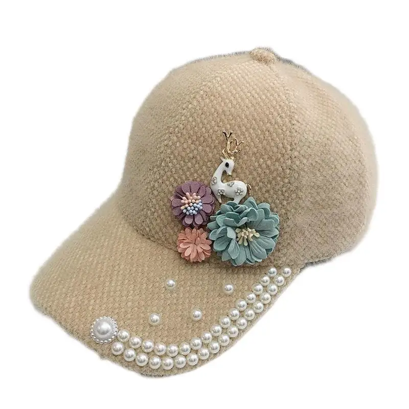 Fall And Winter Handmade Korean Pearl Outdoor Thickening Warm 6 Panel Vintage Designer Sports Fashion Baseball Caps