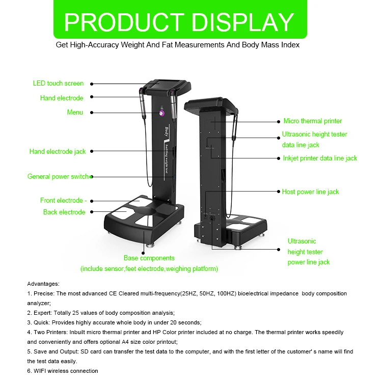 3d measure height weight bmi scale body composition analyzer quantum magnetic resonance fat health body analyzer machine price