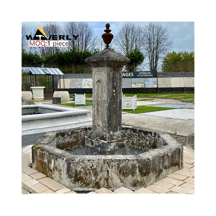 European Style Outdoor Garden Decoration Natural Stone Water Fountain Hand Carved Garden Landscape Travertine French Fountain