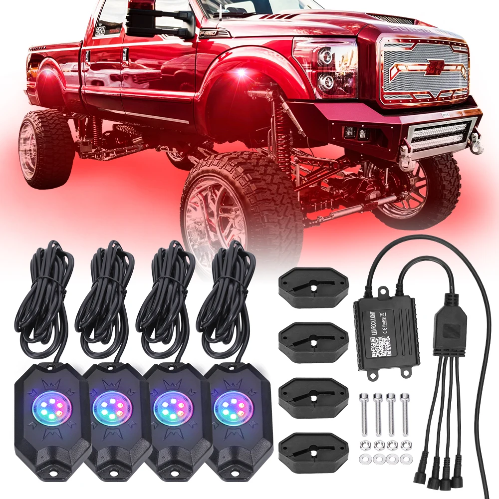 Car Underbody Decoration Rgb Rock Light 4 Pods 9W High bright Led RGB Rock Lights For Truck Off Road Vehicle
