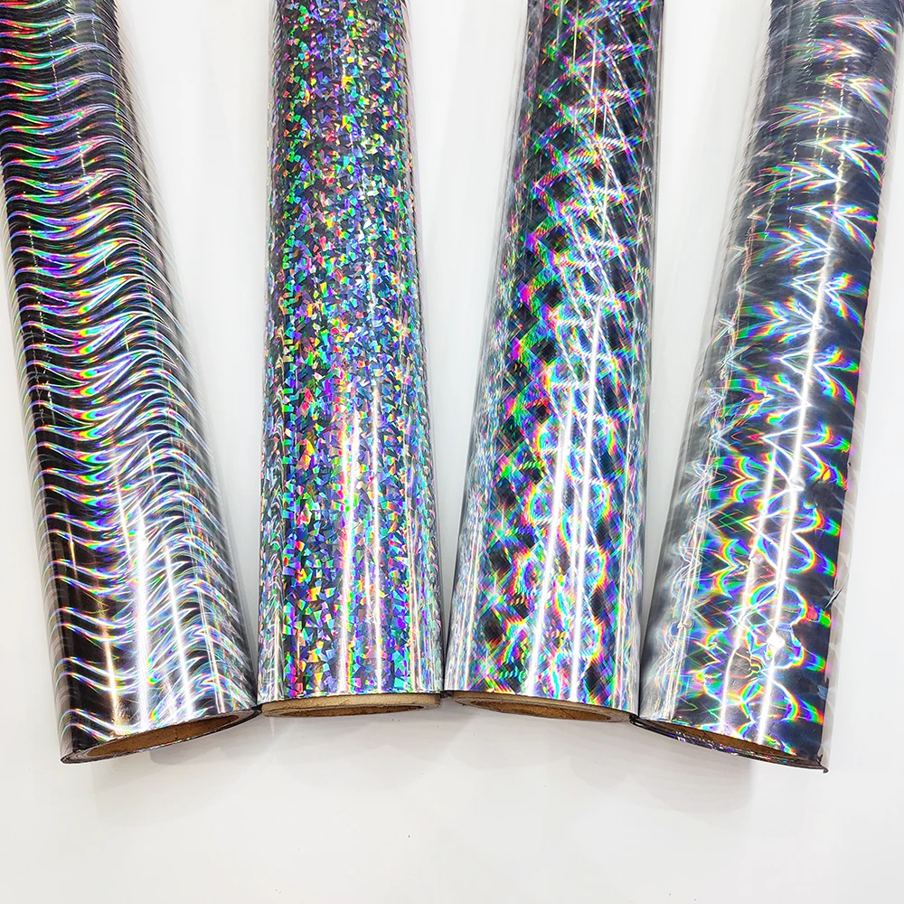 holographic aluminum 14 micron heat transfer stamping laser foil roll for leather and HTV