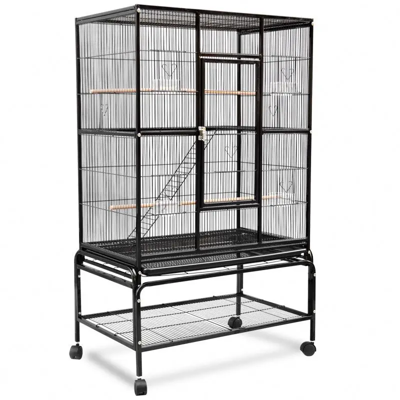 Bird Cage with Rolling Stand Storage Shelf Wood Perch and Food Container Gaosheng Iron Pet Cages, Carriers & Houses Bird Living