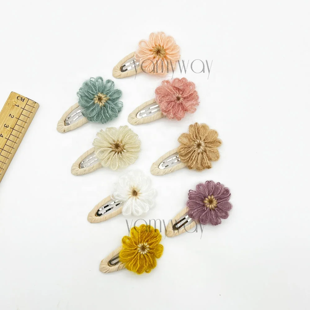 vintage cute crochet fluffy daisy hair clip for pastel girls hair accessories