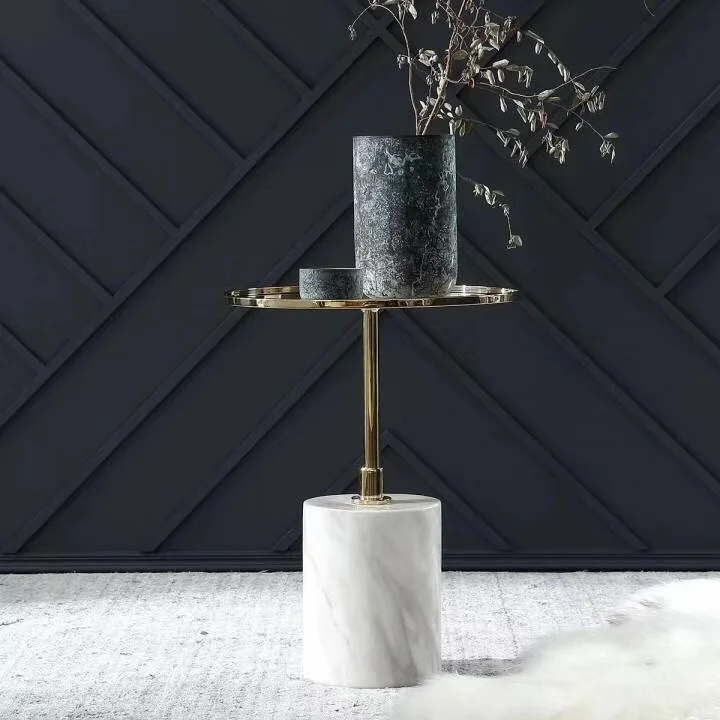 
Elegan White Marble Coffee Table With Golden Tray/ American Modern Living Room Furniture Side Table New Design End Table 