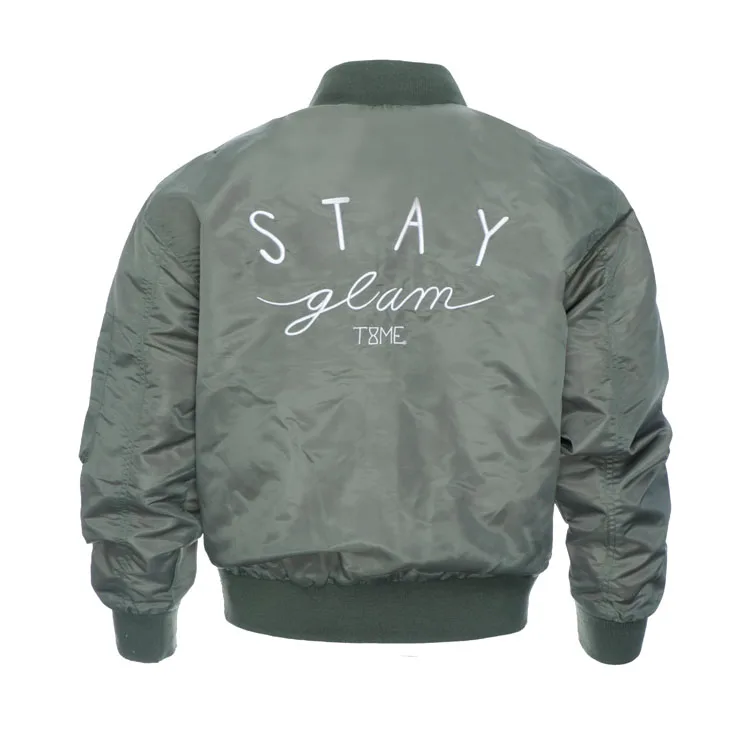 Retro Waterproof Motorcycle windbreaker slim fit embroidery logo green flight jacket bomber