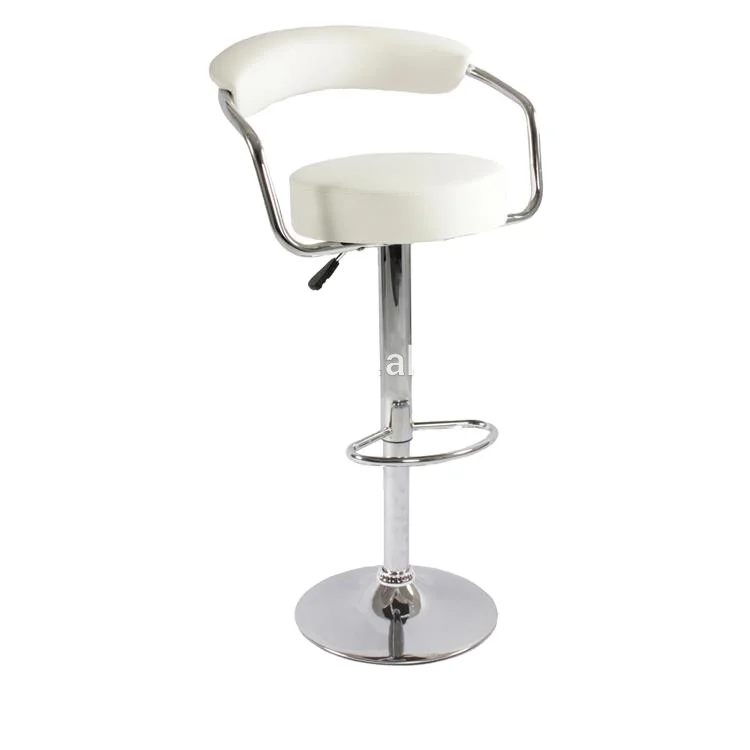 
Leisure Round Seat Chrome Base White Leather Bar Stool Counter High Chair for Bar Club Office 