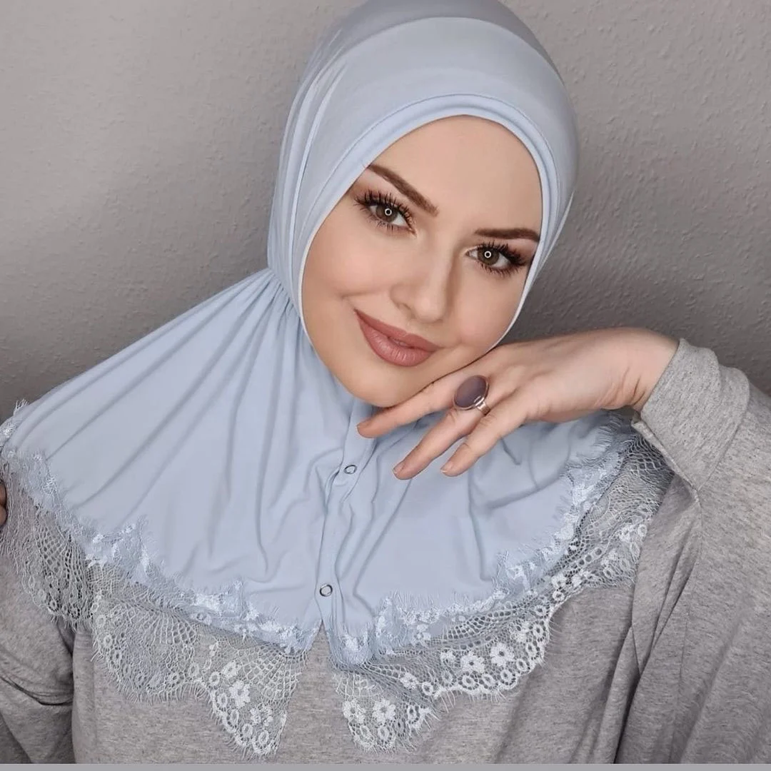 MOTIVE FORCE 2024 New Design Malaysia Dubai Modal Islamic Scarves Doll Collar Lace Button Muslim Hijab For Woman