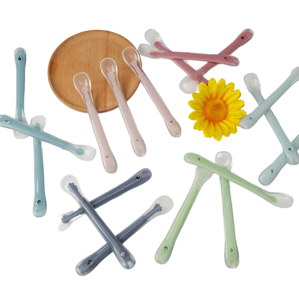 ES-Pro 100% Food Grade BPA-Free Silicone Baby Spoon Non-Toxic Liquid Spoon Feeding Tool Toddlers Soft Utensils PP Silica Gel