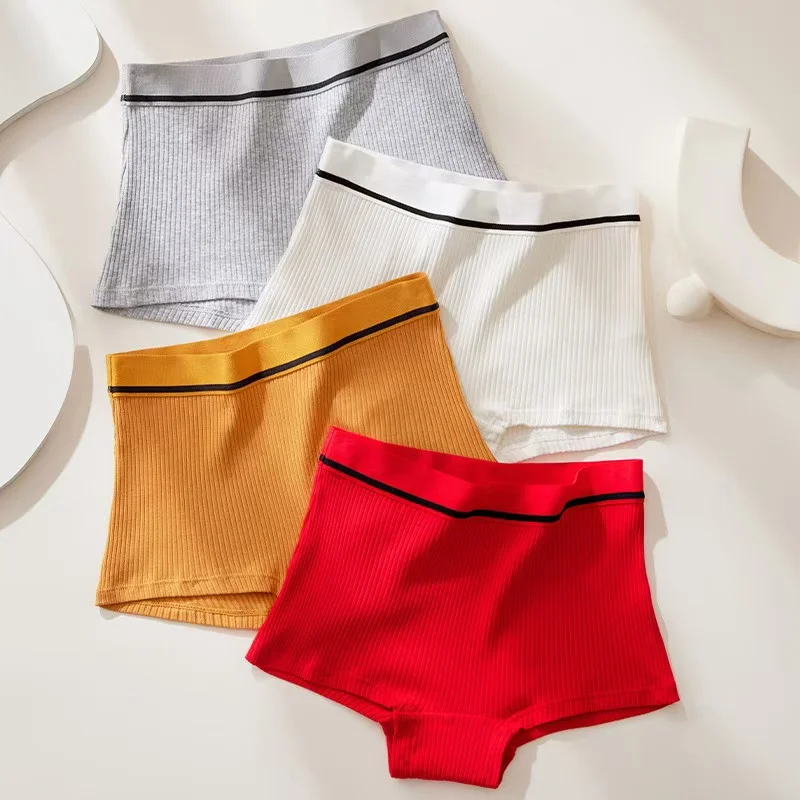 P8171#Boxer briefs pure cotton versatile threaded cotton square pants comfortable skin-friendly fashion hip-wrapped underwear