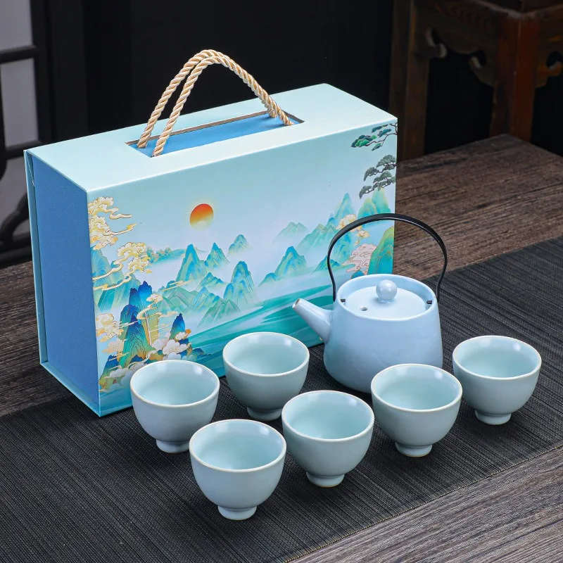MSH New Arrival Gift Box Packaging Ceramic Kung Fu Teacup And Teapot Set Printed Logo