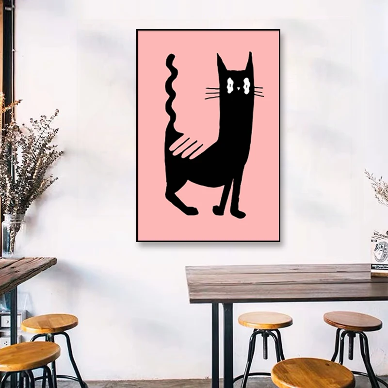 Kids Room Decor Framed Animal Picture Artwork Cat Canvas Painting Abstract Posters Wall Art Prints