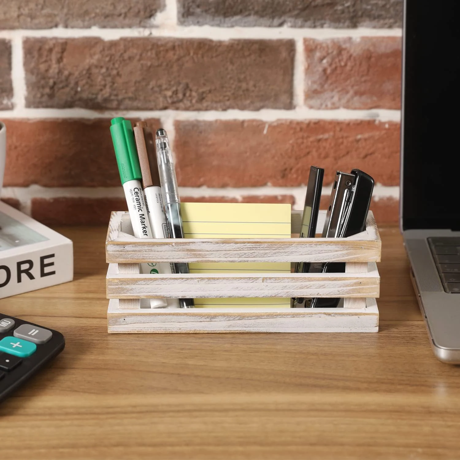 Wooden magnetic country style pencil and whiteboard accessories storage basket 3-piece set