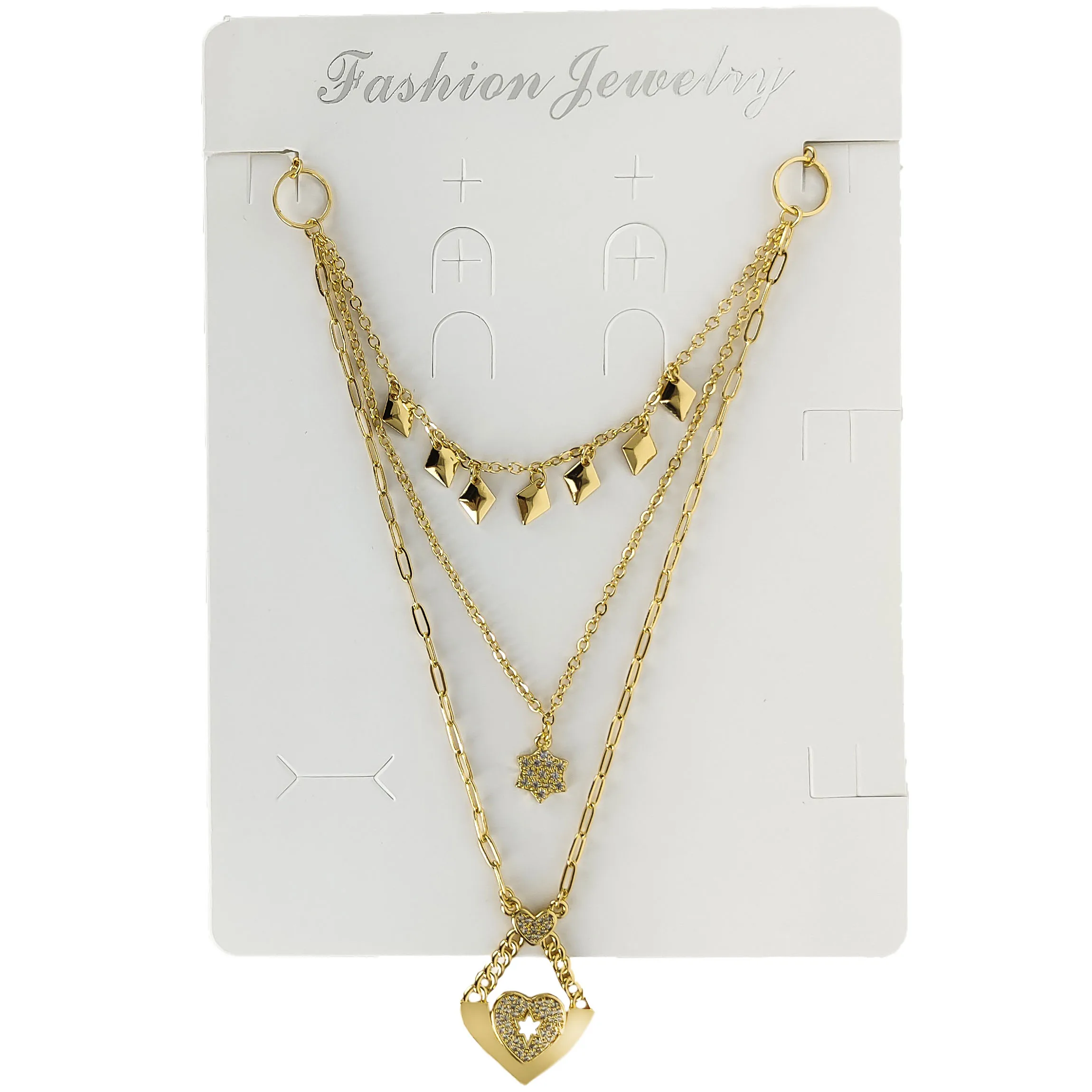 Minimalist Women High Quality Gold Jewelry 18k Gold Filled Plated Herringbone Three Layered Chain Pendant Necklace