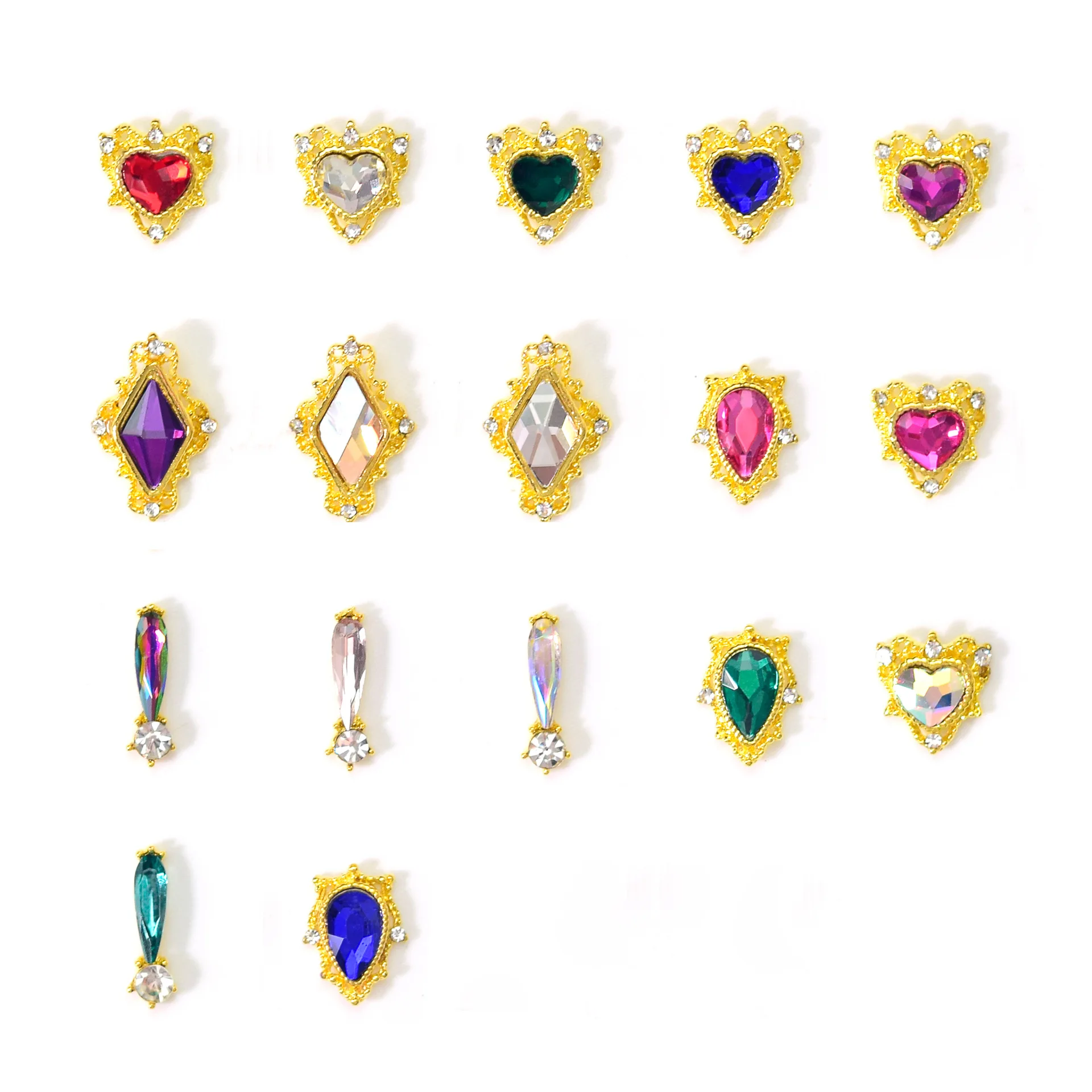 Luxury Metal Heart  Alloy Nail Charms 3D Nail Art Rhinestone Crystal Zircon For Manicure Decoration Accessories