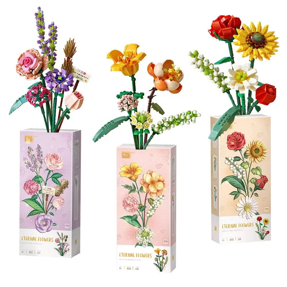 CE Building Block Bouquet Chrysanthemum Rose Flower Assembly Brick 3D Model Toy Home Decoration Plant Potted Girl Toy Child Gift