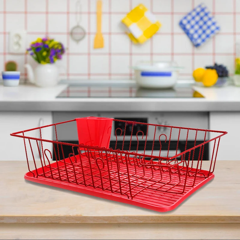 Modern Metal Steel Kitchen Plastic Utensil Holder Dish Drying Rack Over Sink Kitchen Holder Storage Shelf With Drainboard