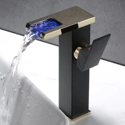 Modern black waterfall sink basin shower mixer faucets for kitchen bathroom