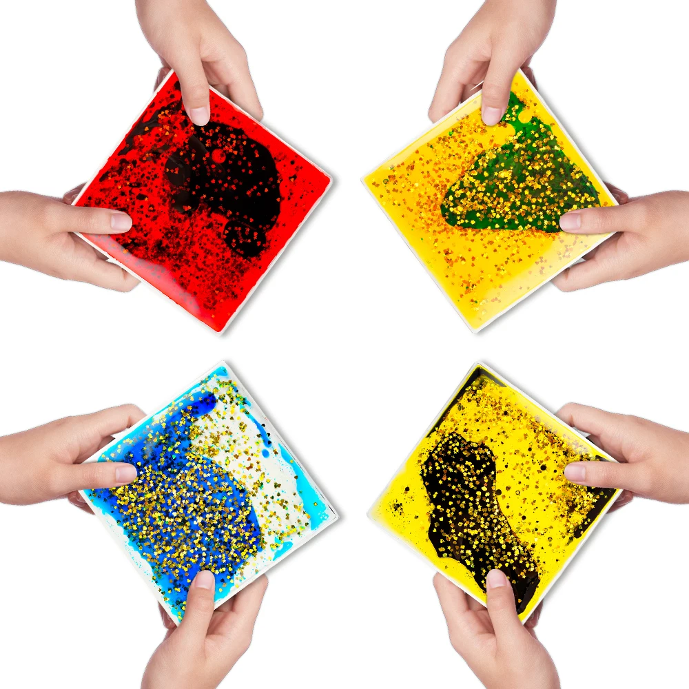 Customized Jelly Glitter Liquid Oil Pad 6pcs Kids Gel Sensory Shapes Toys Fidget Anxiety Stress Relief for Autism