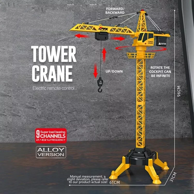96cm height 2.4G 9 channel rc toy tower crane sound and light metal remote control truck