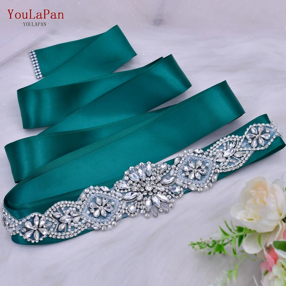 YouLaPan S433 European and American Popular Wedding Belt Silver Rhinestone Crystal Applique Waist Decoration Bridal Ribbon Belt