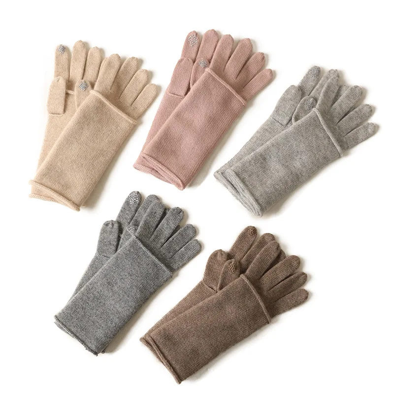 Зимние трикотажные перчатки с пятью пальцами, женские двухслойные перчатки двойного назначения с сенсорным экраном, могут быть разделены