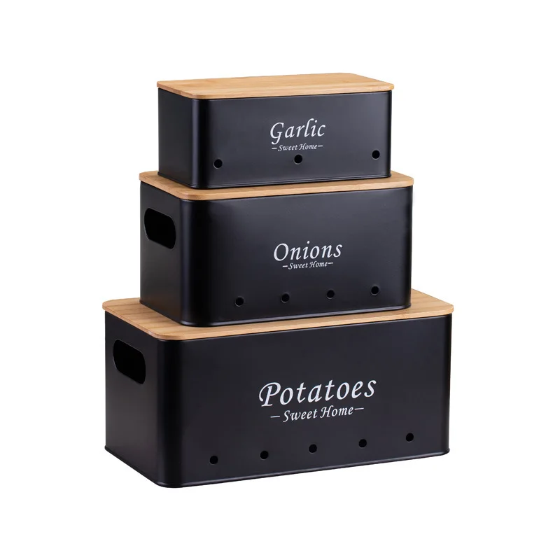 IN STOCK Kitchen Pantry Organizer Jars with Bamboo Lid and Aerating Holes Potato Onion Garlic Storage Canister