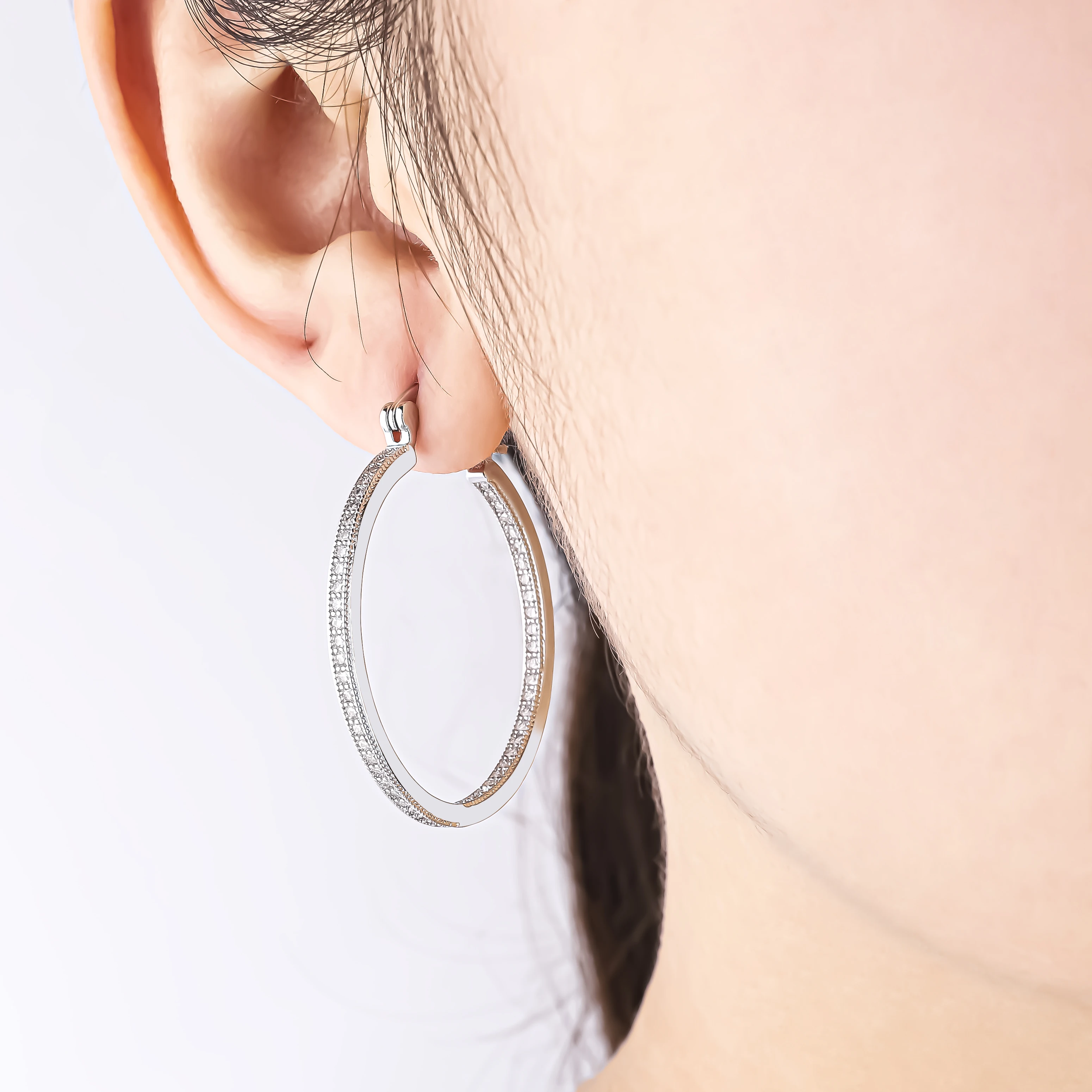 Design hip hop round hypoallergenic large rhinestone 18k gold silver plated earring big size zircon women huggie hoop earrings