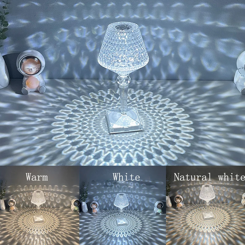 2022 Wholesale High quality Bedroom Portable Night Light Wireless Rechargeable LED Crystal Reading Table Lamp