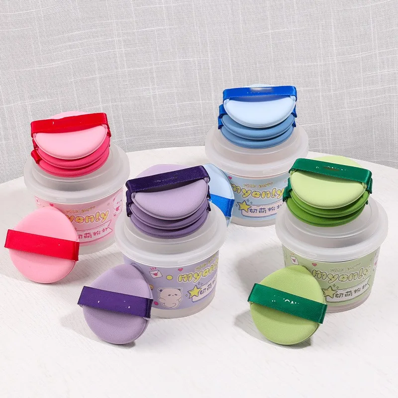 wholesale Private Label logo Custom high quality Makeup Loose Powder Puff Soft round ribbon cotton Powder Puff for cosmetic