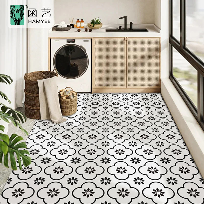 Self adhesive pvc plastic floor sticker flower tiles design flooring for house decoration