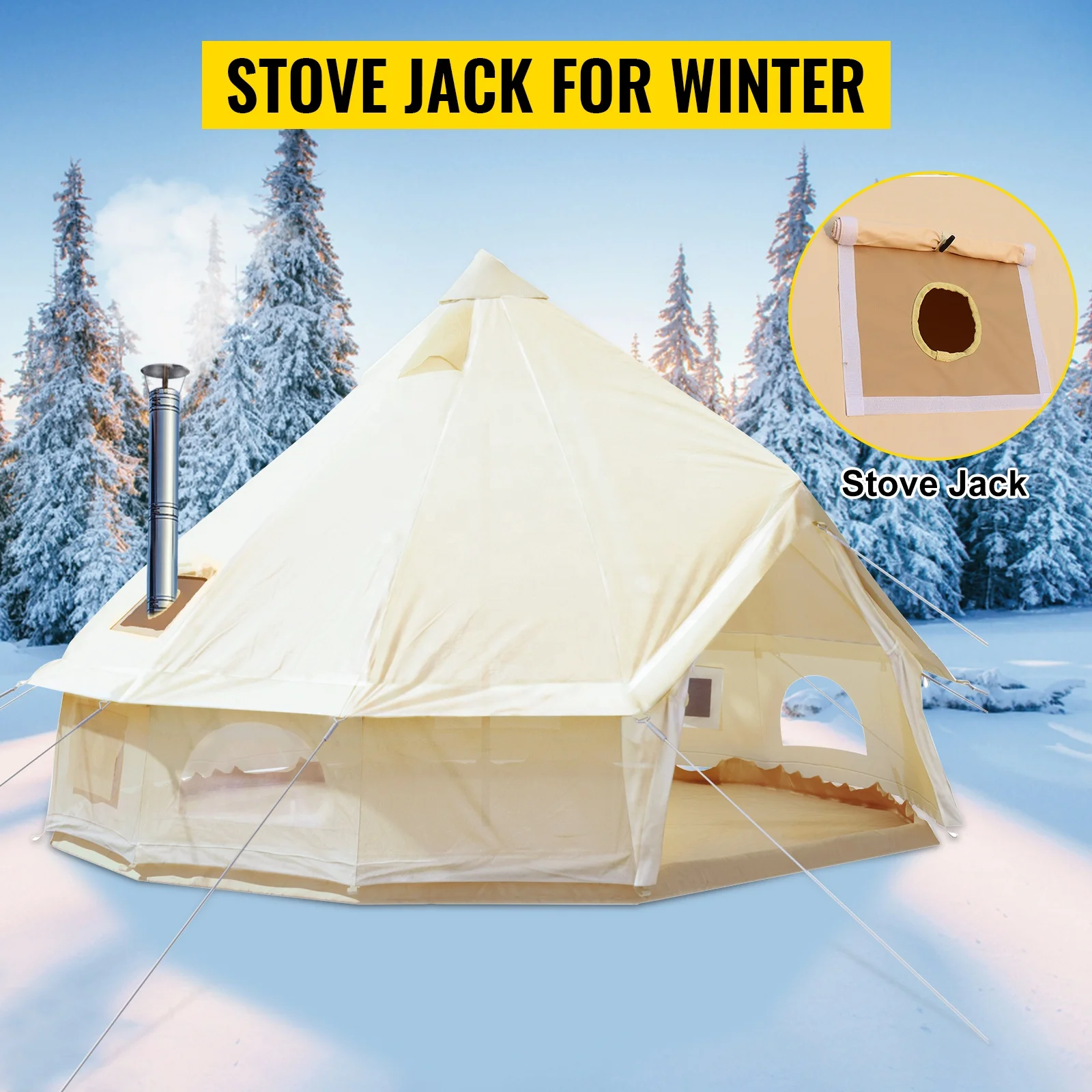 Cotton Canvas Tent Bell 3M4M5M Tent Yurt Removable Floor Glamping Mildew Proof Anti-Mosquito Waterproof Factory Spot Support