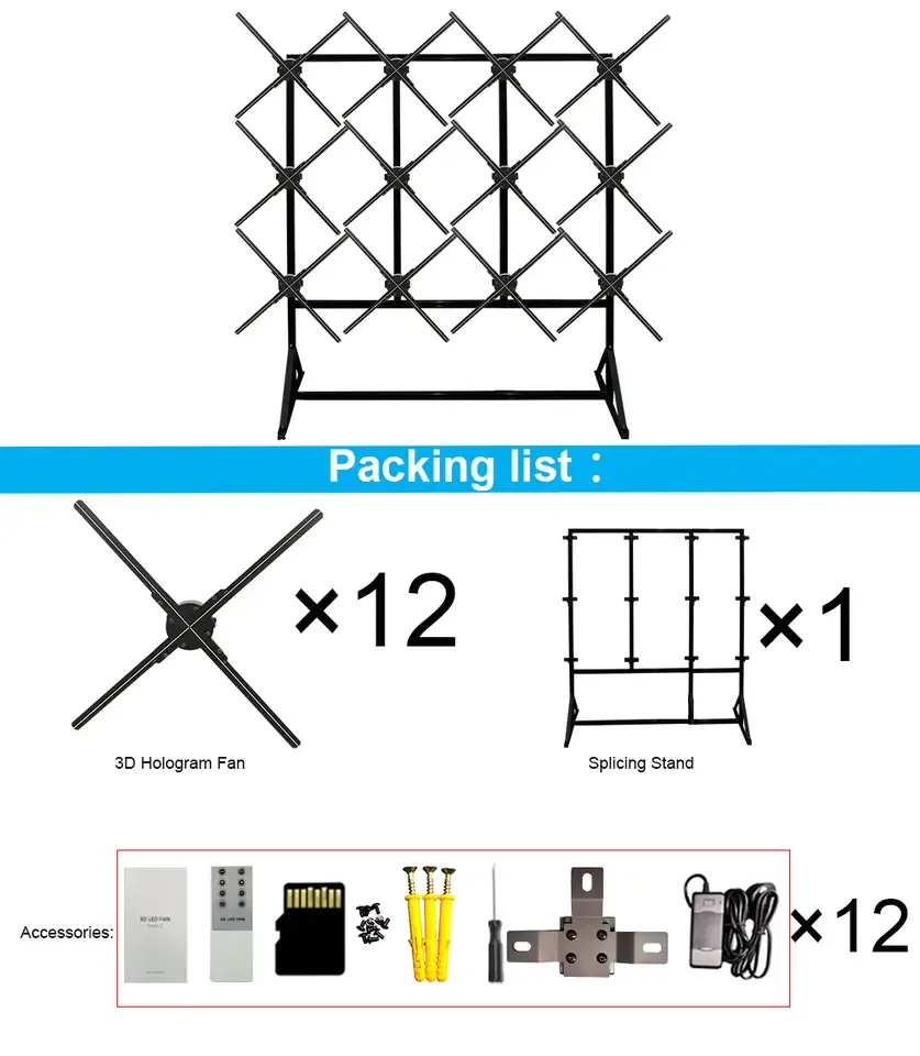 Splicing 3*4 Led Fan Hologram Equipment 3D Hologram Projector Price Hologram Projector Fan
