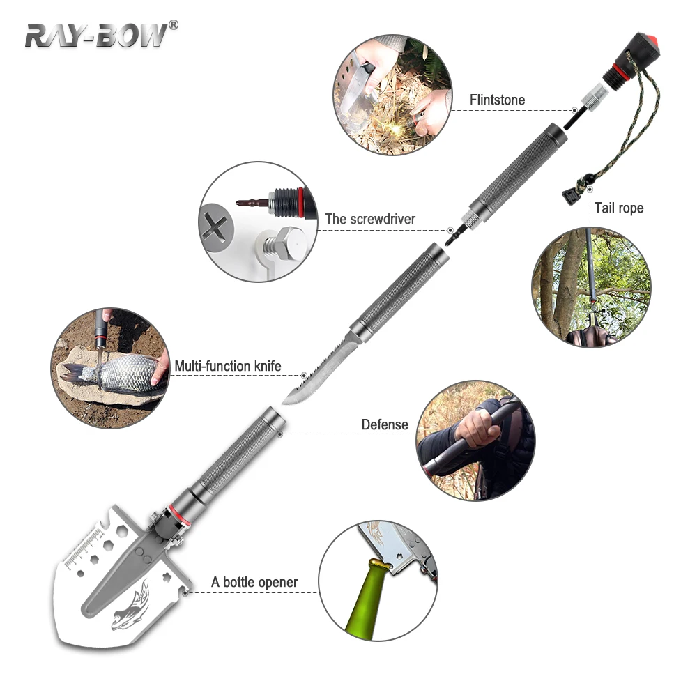 
Outdoor stainless steel and aluminum multifunctional shovel/survival shovel with knife,screwdriver,firestone RB-G06 