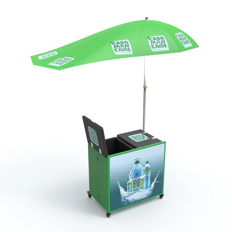 
Outdoor folding promotion table with wheels and solar umbrella 