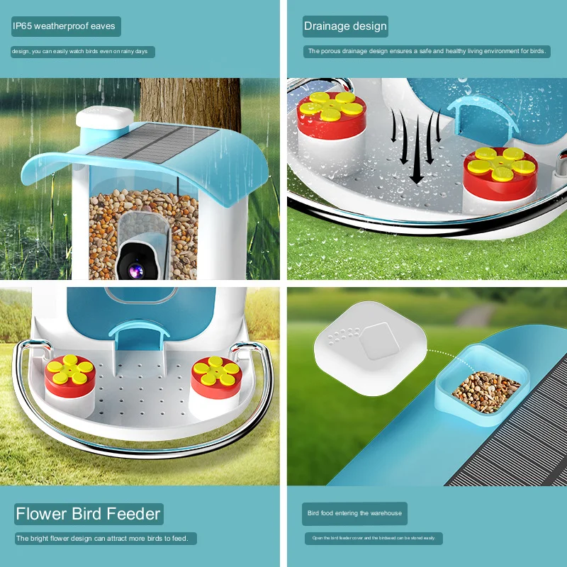 New High quality Solar powered Waterproof IP65 Video Smart Ai Bird Buddy Feeder Camera