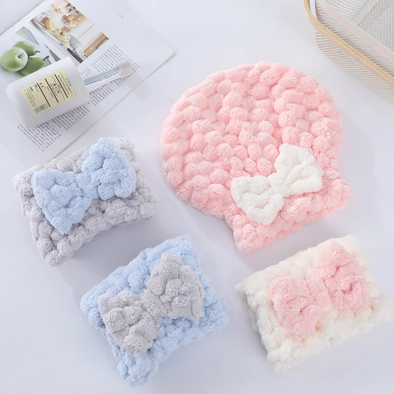 Wholesale Cloud Coral Velvet Bow Princess Dry Hair Cap Thickened Quick Drying Water Absorbing Shower Cap Cute Dry Hair Cap
