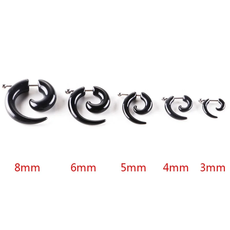Boys Fashion Spiral Snail Black Acrylic Stainless Steel Piercing Ear Tapers Plugs Stud Earrings Ear Plug