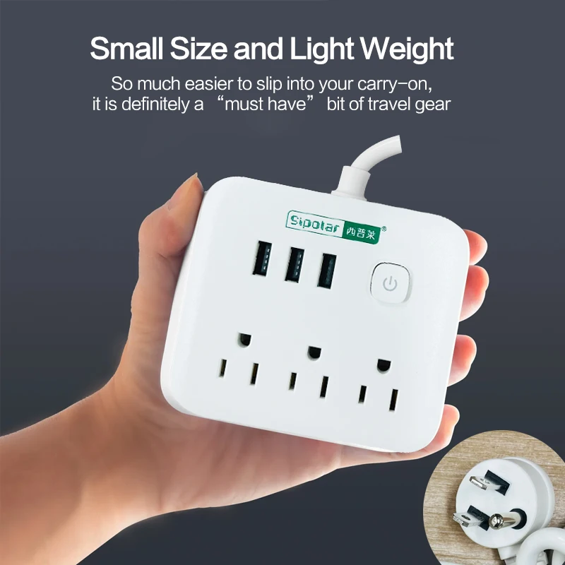 Hot sale USA power strip 3 AC outlet electrical extension board with 3 usb  output socket