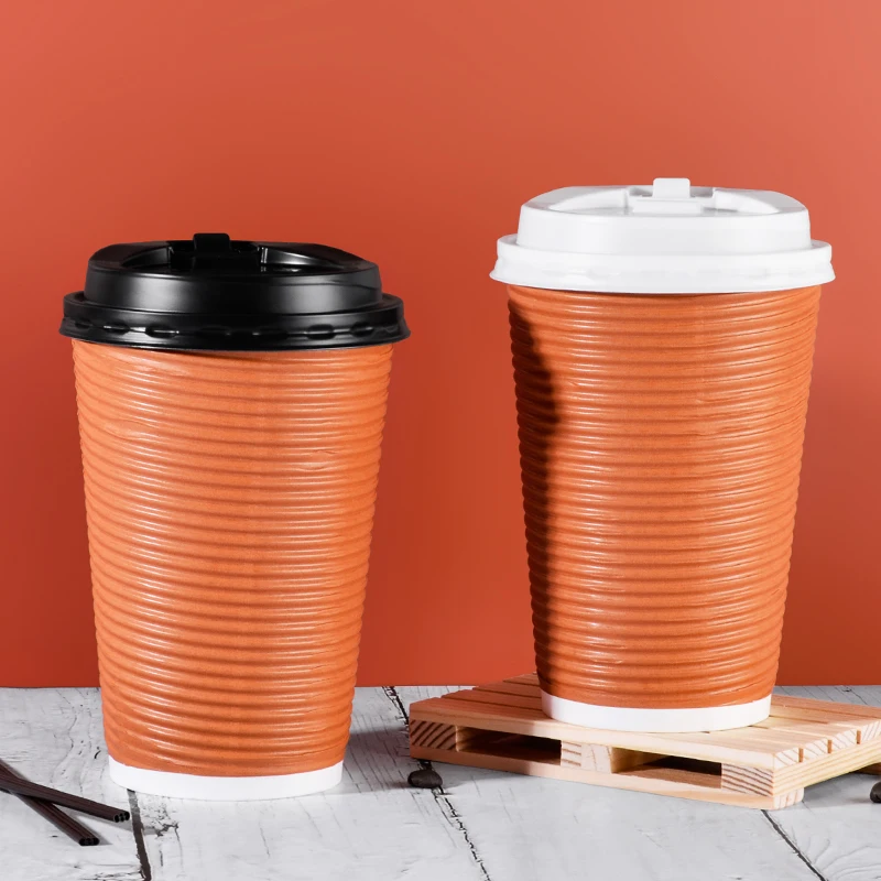 Food Grade Customized Printed 16oz 500ml Kraft Ripple paper cup Coffee milk boba Bubble tea Beverage Packaging paper Cup