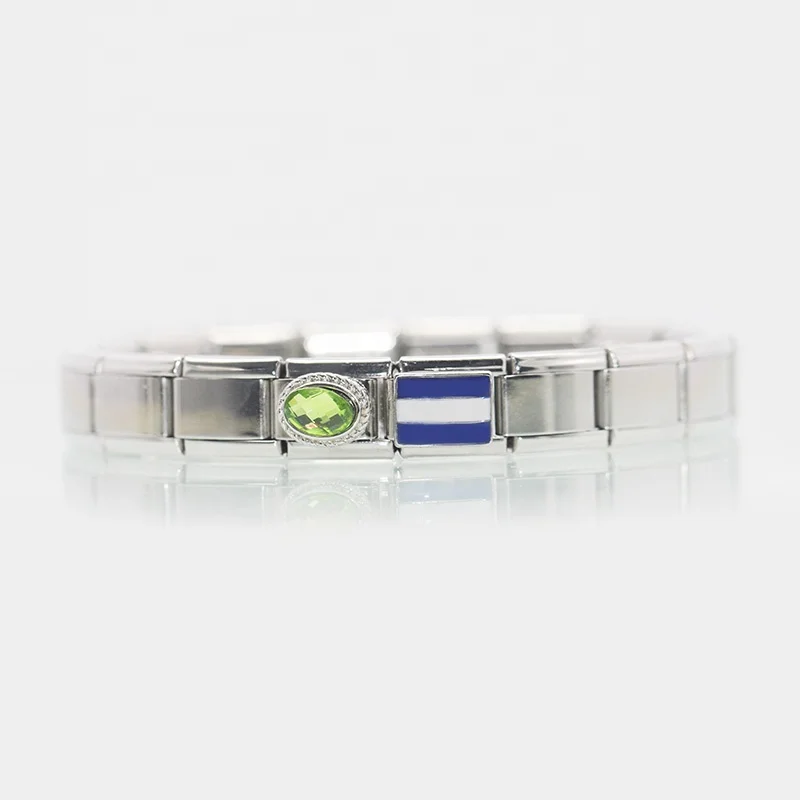Blue white International maritime code link country Individual Letter Nautical Signal Flags alphabet J Italian Charm Bracelet