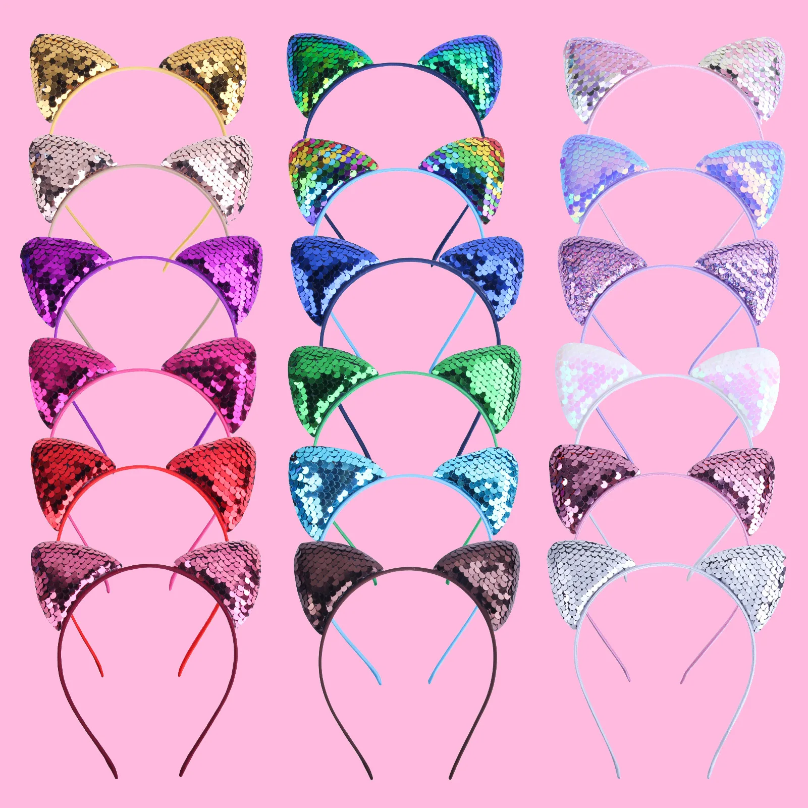 Kids explosive cartoon sweet baby headband hairband flip fish scale sequin cat ear ornaments girls  headband