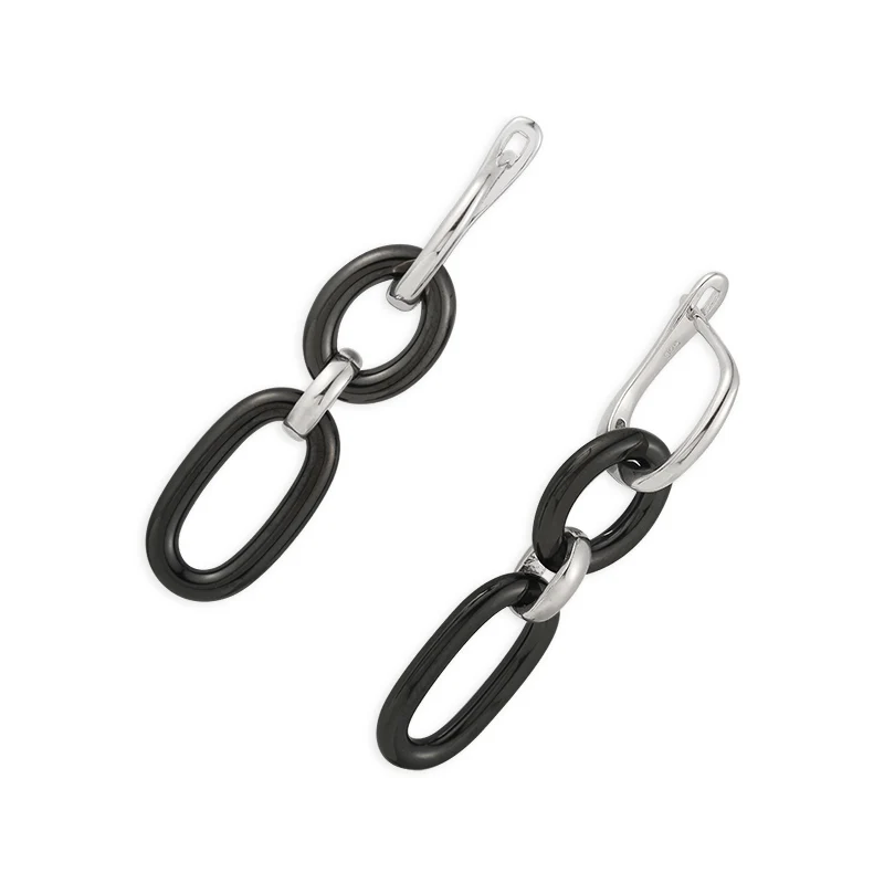 2021 New Arrival Women Casual/Sporty White Black Ceramic 925 Sterling Silver Drop Earring