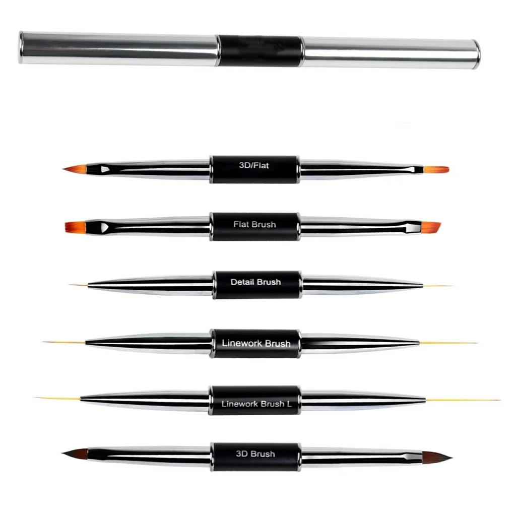 New synthetic kolinsky acrylic private label dual liner brush 2 in 1detail brush nail art set brush tool